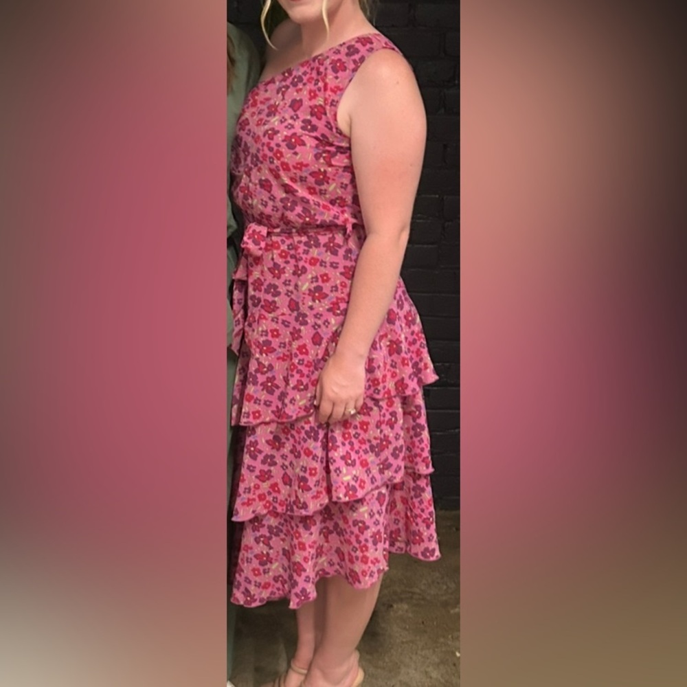 Elegant Pink Floral One Shoulder Dress